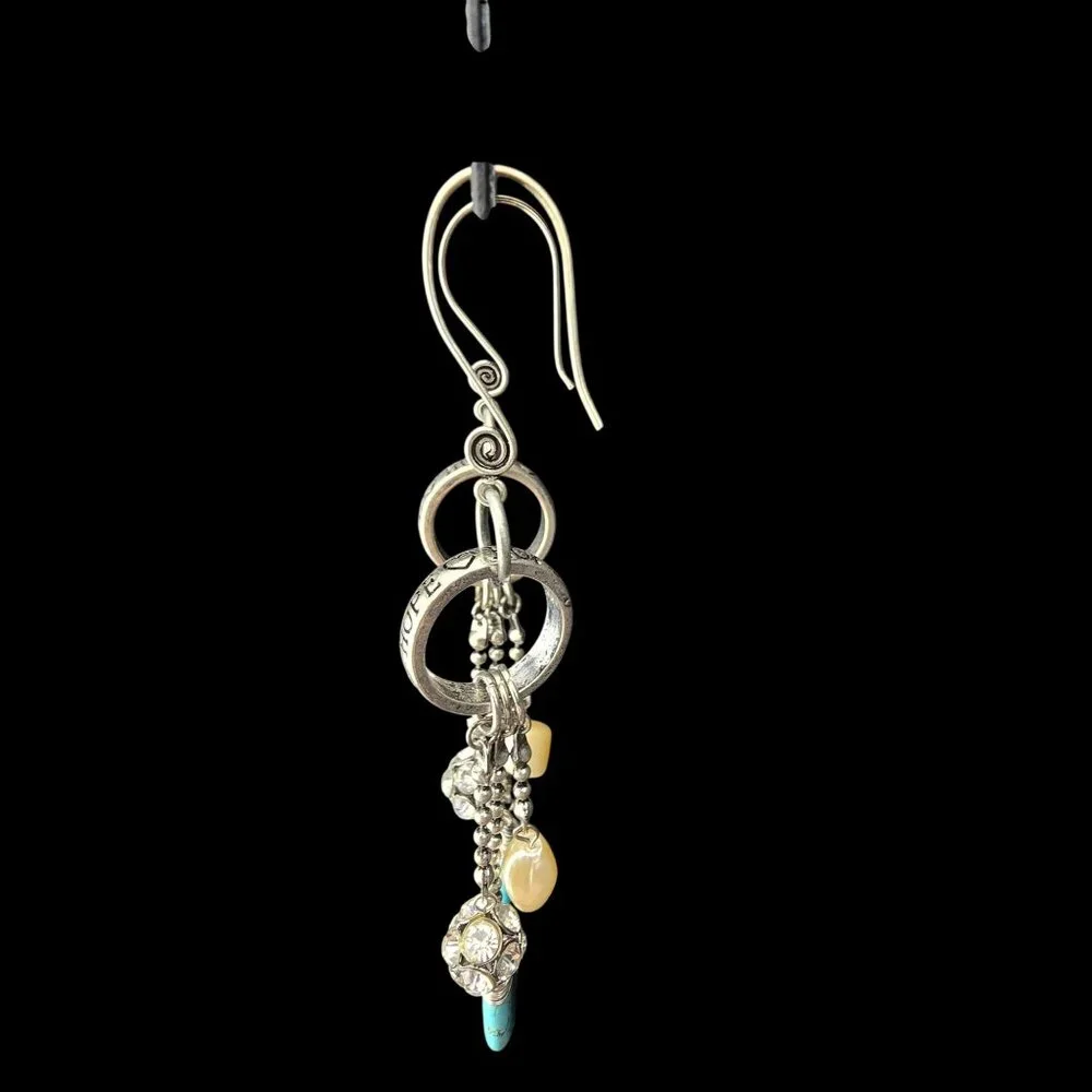 5'  Silver Dangle Earrings Turquoise Drops Faux Pearl & Crystal Accents LONG - Picture 4 of 6
